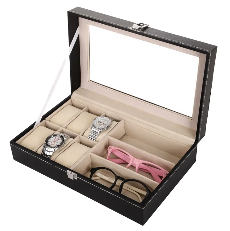 

PU leather Display packing Watch Sunglasses Holder glass window gift Case Jewelry Box storage organization Eyeglasses Organizer, Customized color