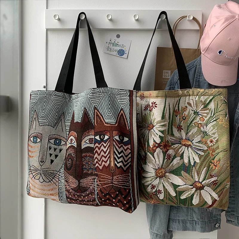 

Fashion cute printing canvas bag custom large capacity portable tote single shoulder class bag wholesale, Customized color