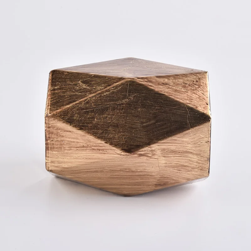 Custom Gold Hexagon Glass Candle Holders