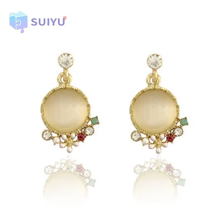 

Retro Natural opalescent Gemstone Earrings Niche Design Rhinestone Flower Retro Earrings for Women Fashion Jewellery Accessories, As picture