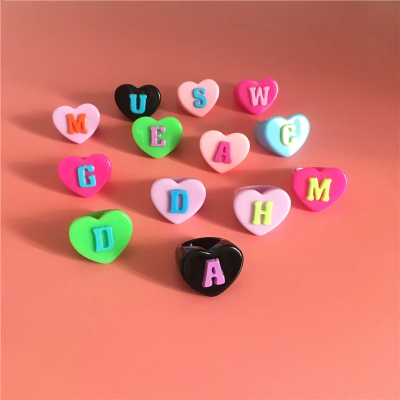 

Charm Friendship DIY Ring With Initials Heart Letter Colorful Acrylic Rings for Women Resin Moulds Jewelry
