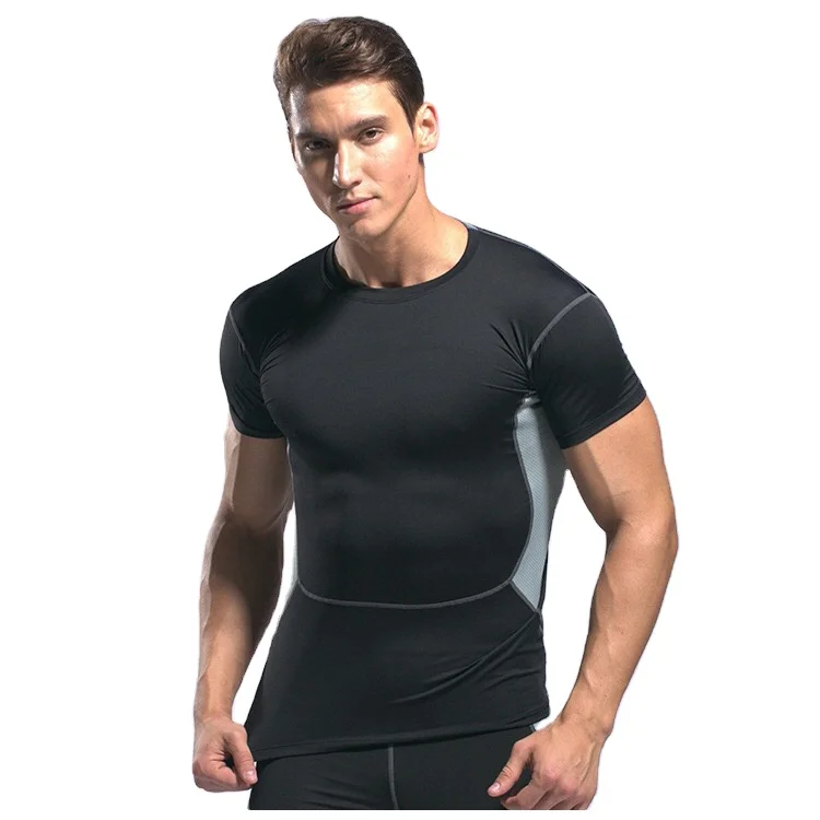 

2020 wholesale custom men gym clothes short sleeves sports T shirt compression running tight t shirt