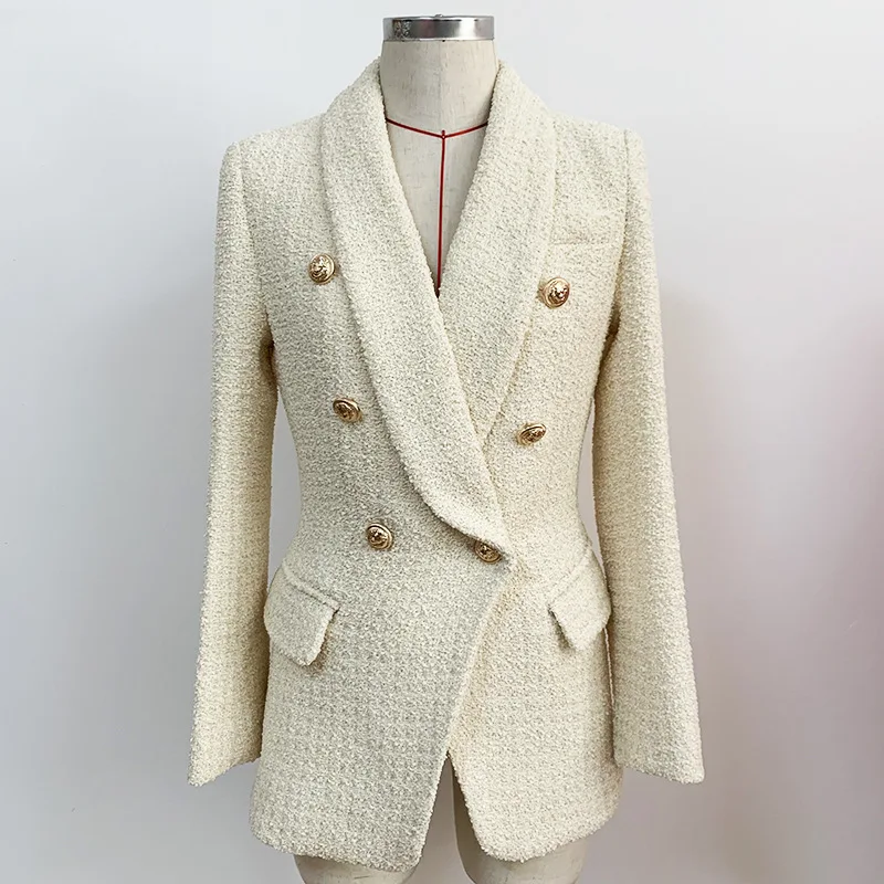 

2021 new arrivals wholesale high quality shawl collar tweed fabric women jackets blazers