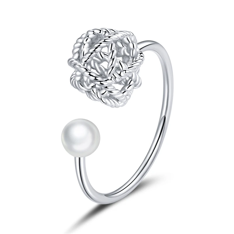 

SCR690 elegant pearl women jewelry 925 silver ball of yarn adjustable rings