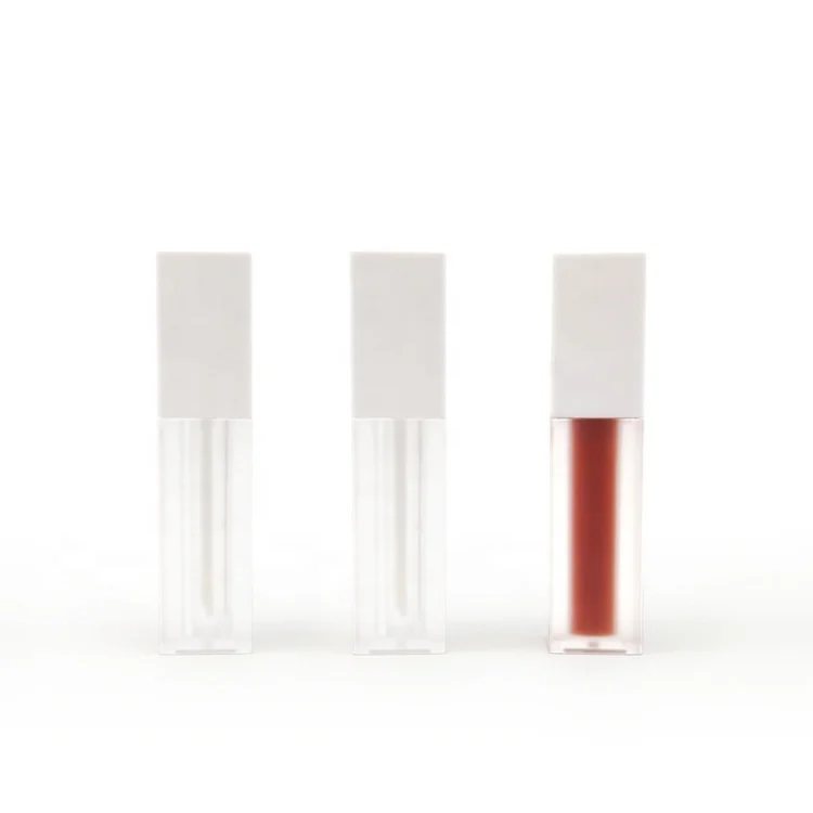 

Materials Packaging Auxiliary Low MOQ custom 5ml White liquid lipstick Lip Gloss Container Square Empty Lipgloss tube with brus