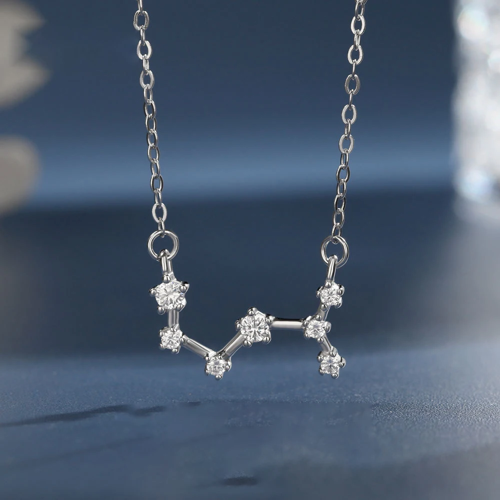 Duoying Fashion Light Luxury White Cubic Zirconia 12 Zodiac Astrology S925 Sterling Silver Twelve Star Sign Necklace