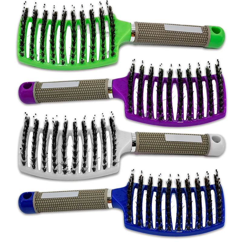 

Customized OEM For Hair Salon Massage Bristle Nylon Scalp Hairbrush Curly Detangle Detangling Extensions Brush Hairdressing, Pink, green, blue, black, white, black.
