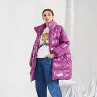 

Long shiny fashion designs solid woman down coat padded Jacket from factory