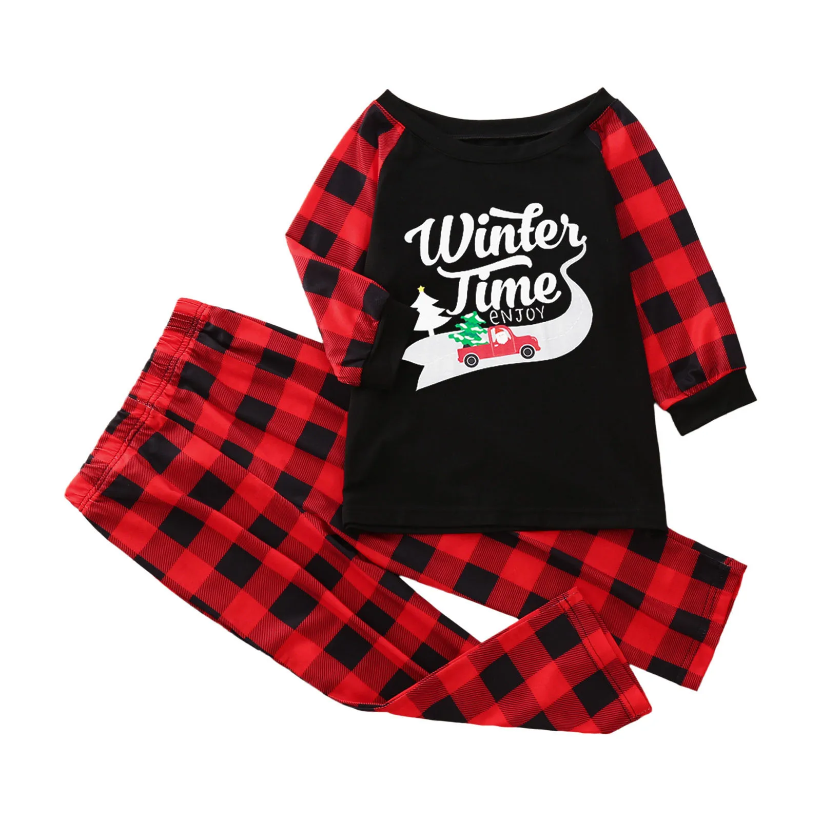 

2021 New Arrival Winter Designers Women Plaid Print Christmas Family Pajamas Mommy And Me Two Piece Set