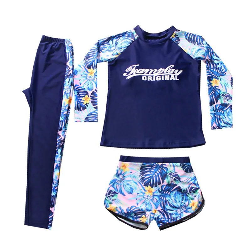 

Kids UPF 50+ Rash Guard and Swimsuit Trunks Set Long Sleeve Rash Guard Top and Pants and Shorts 3 Pcs Set for Children Beachwear, Customer required