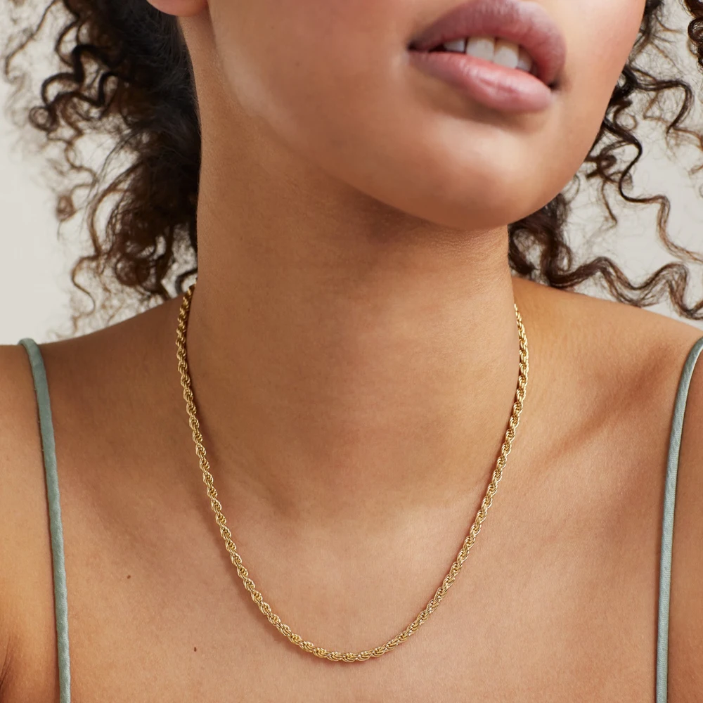 

New 2021 Dainty 18K Gold Filled Stainless Steel Stacking Twisted Rope Chain Choker Necklace Layering Chain Necklace For Women