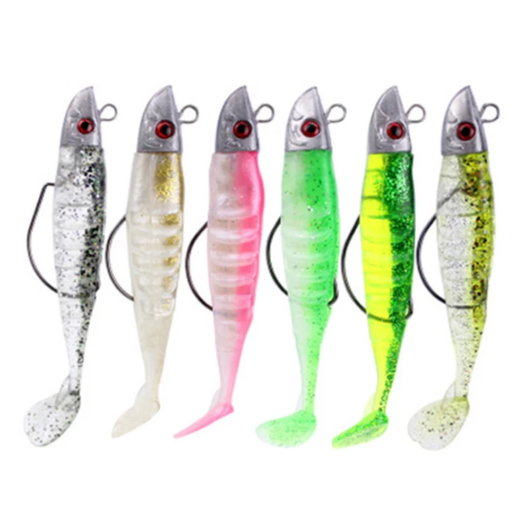 

Multicolor T-tail soft fish 10cm15.5g 13cm26g lead head muskie fishing soft bass lures