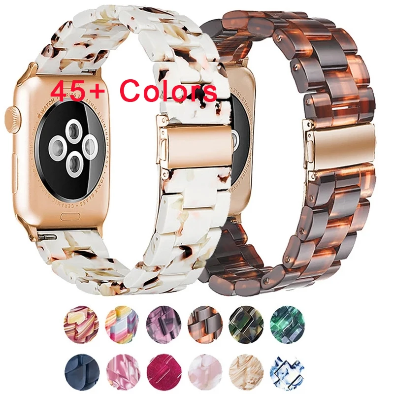 

Fashion Resin Watch Band for Apple Watch Series 7 6 SE 5 4 3 Strap Metal Buckle Wrist Bracelet Accessories WatchBand