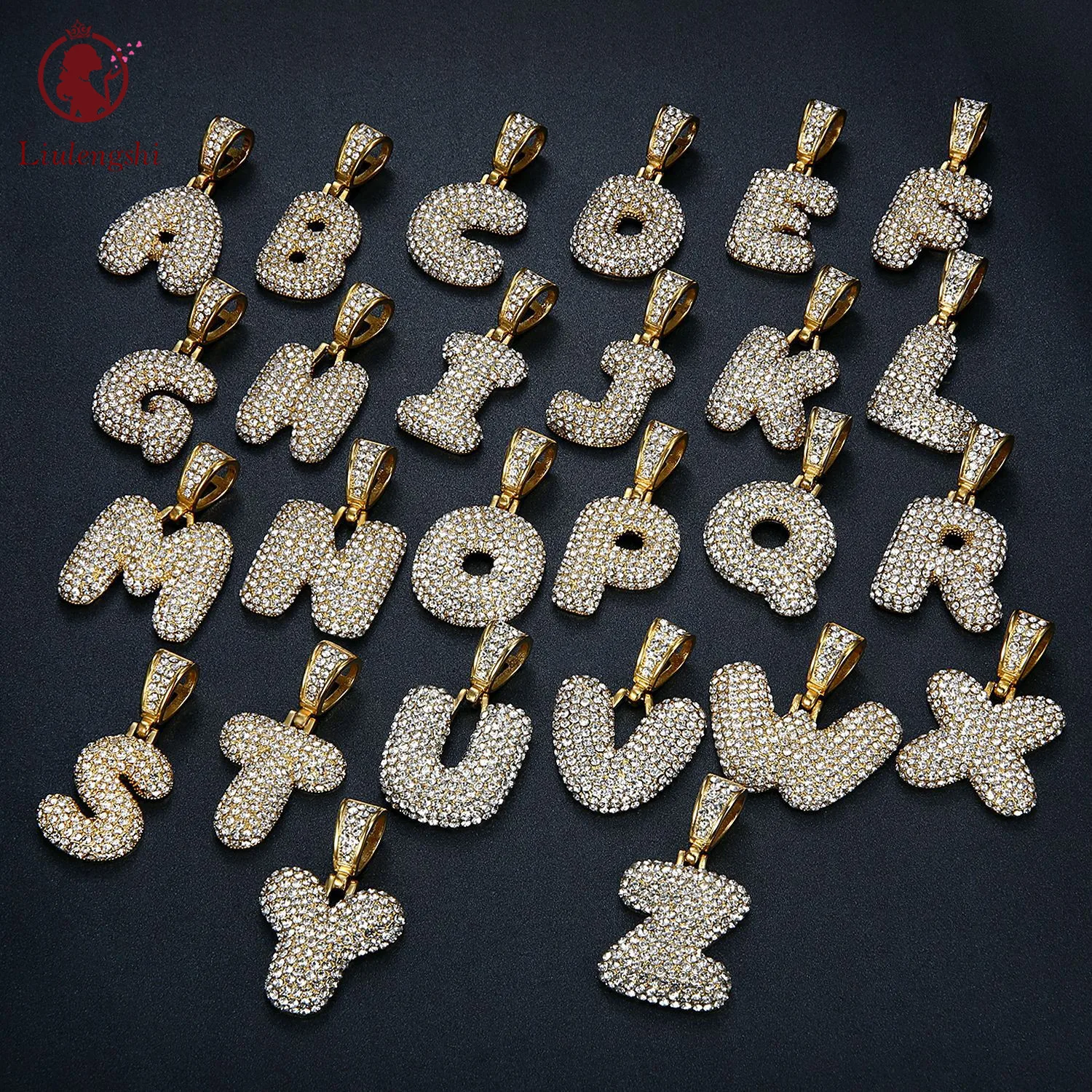 

European Hips Hops Jewelry 26 Initial Letter Necklace Stainless Steel Inlay Cubic Zircon English Alphabet Pendant Necklace