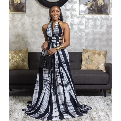 

Bolaien wholesale Maxi dress with drawstring retro print