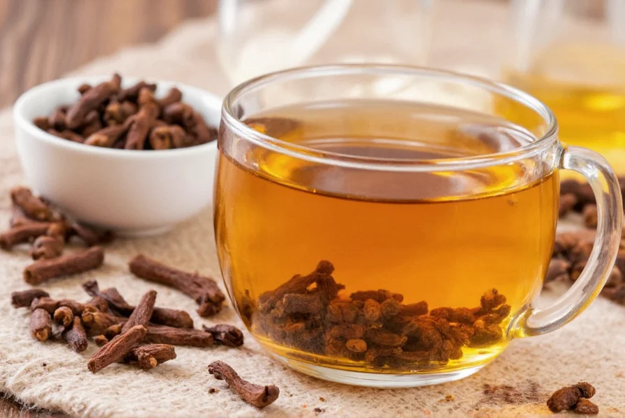 Three variations of clove tea showing different ingredient combinations