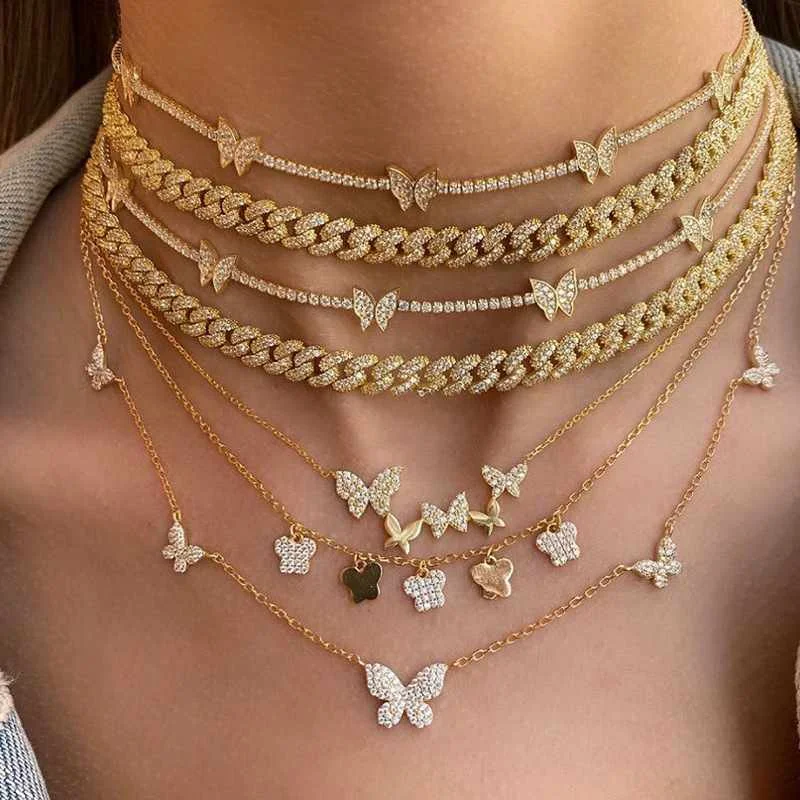 

2020 Butterfly Choker Necklace Mix Designs for Women Copper CZ Fashion Jewelry Gold Plated Chain Jewelry