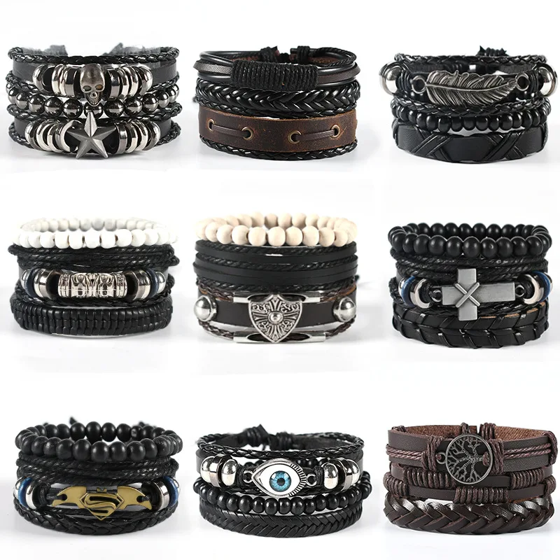 fashion wristband charm bracelet   eye leather bracelet set bead bracelet Yiwu small goods