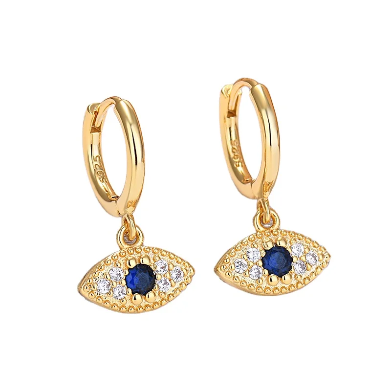 

GT OEM Pendientes De Ojo Blue Eyes Dangle Earring Zircon Gemstone Gold Sliver Plated Turkish Eye Earrings Hoop, As picture