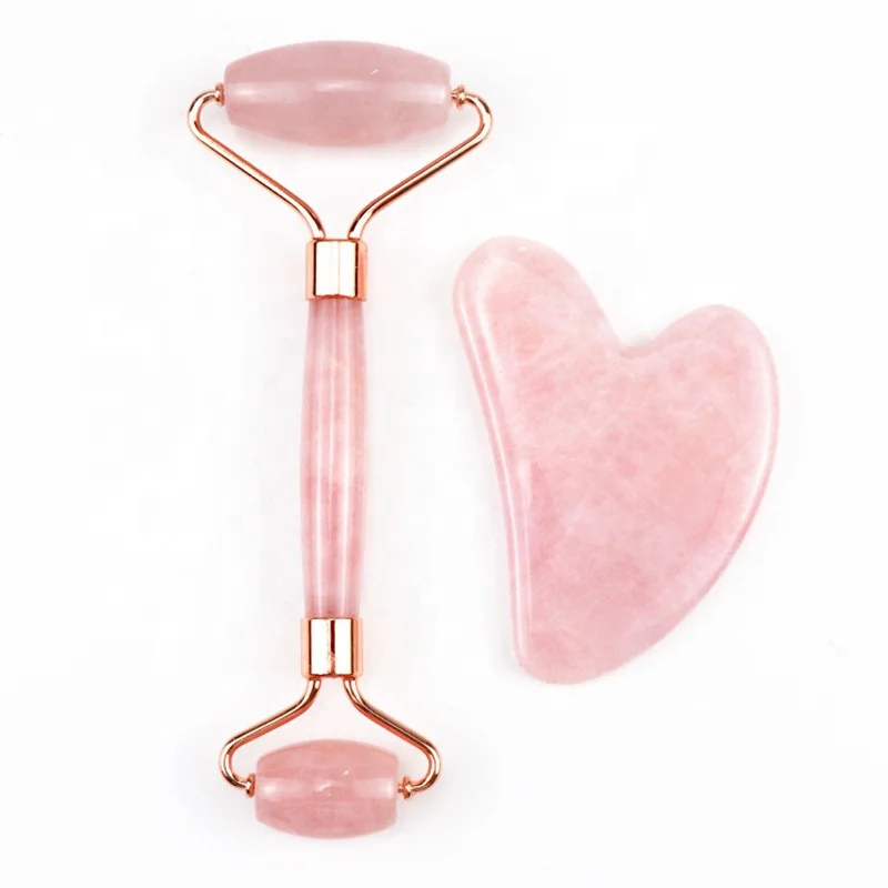 

JD-N122 jade roller logo gua sha tools set Beauty Facial Massage Tool Noiseless Zinc Alloy Integrated With Box jade roller, Pink,customized color
