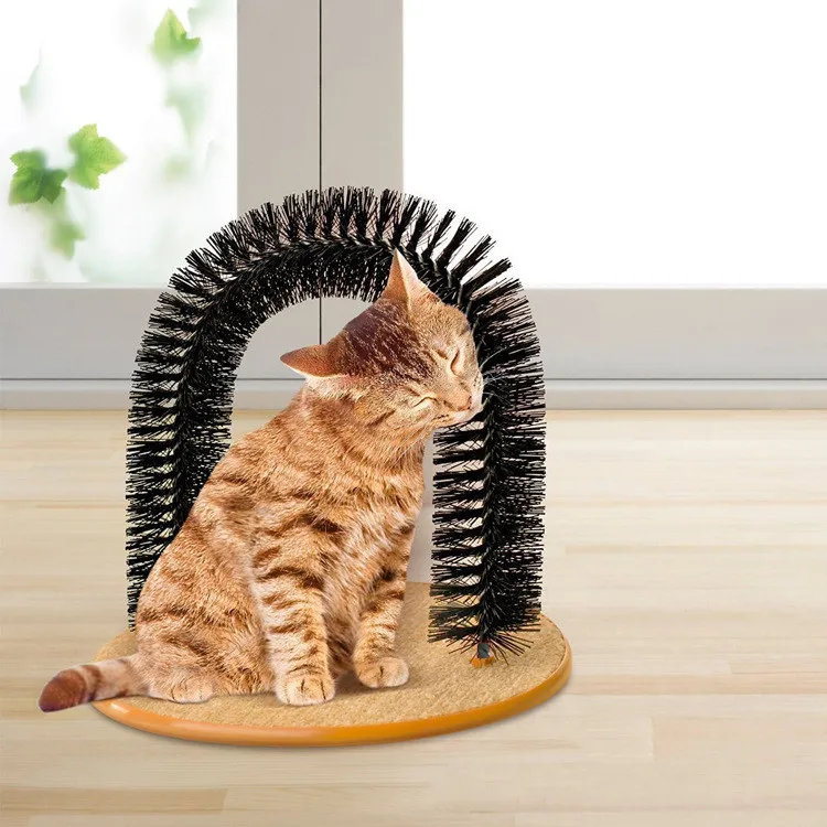 

Hot Sale Cat Self Grooming Plastic Bristles Scratching Arch Massager With Round Fleece Mat Pet Toys, Photo color