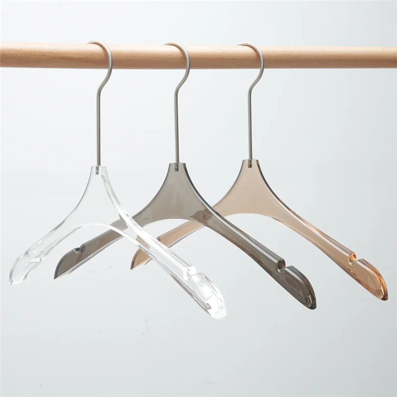 

High Quality Customized Logo Dress Hook Anti-skid Acrylic Clothes Hanger, Clear/grey/tea/red