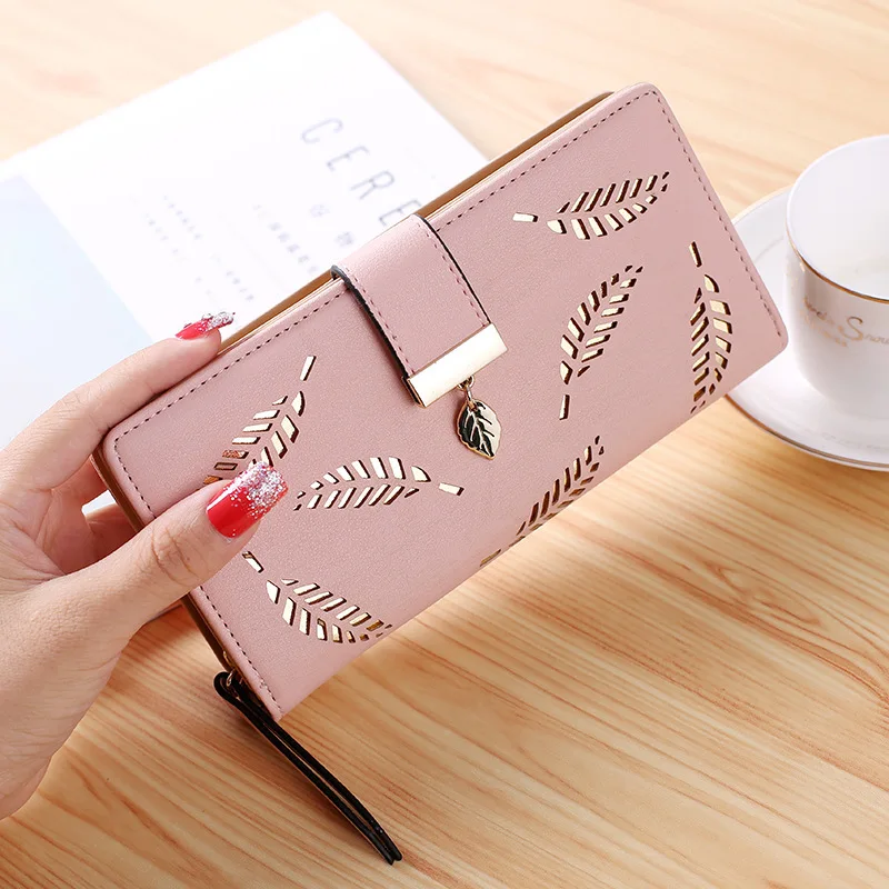 

Fashion Coin Purse Card Holders Wallet Female Classic Hollowing Out Leaf Design Long Women Wallets Latest Ladies Purse, Black,blue,pink,coffee,brown