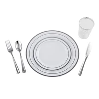 

Disposable silver rimmed plastic silverware set 25 pcs 7.5" 25 pcs 10.25" 25 knife 25 spoon 25 fork