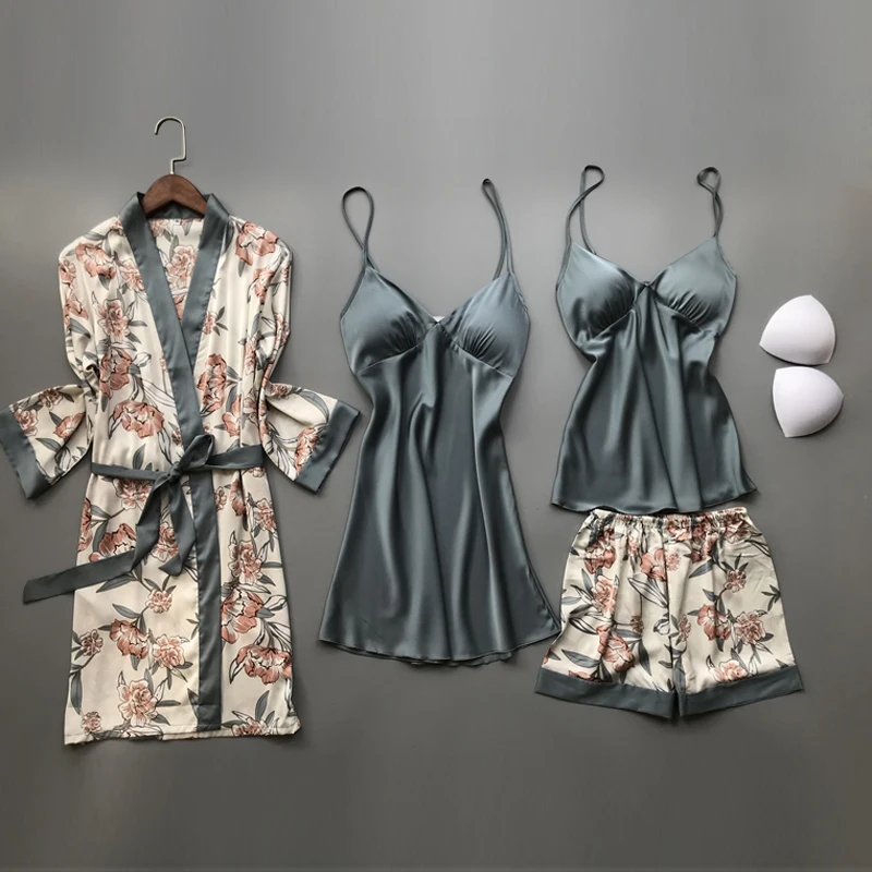 

Home Suit Silk Pajamas for Women Floral Lounge Wear Pijama Summer Pyjamas Satin Sleepwear V-Neck 2 Piece Sets
