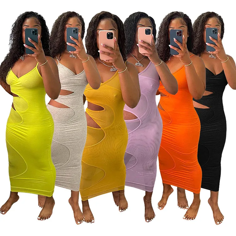 

Woman's Summer Dress Women Clothing Sleeveless Elestic Cut Out Bodycon Dress Women Sun Dresses 2021