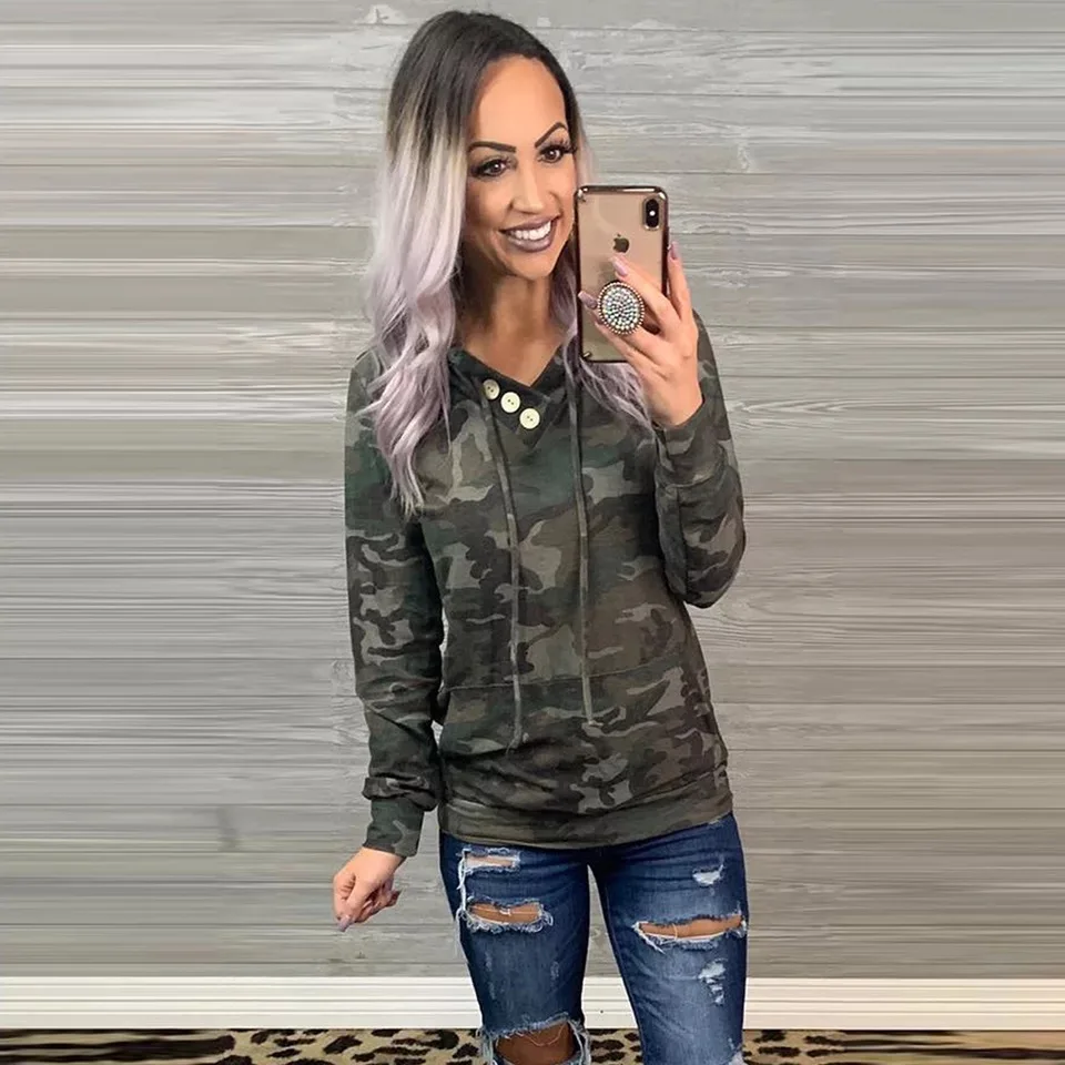

S31 2020 Camo Print Kangroo Pocket Long Sleeve Casual Women's Hoodies