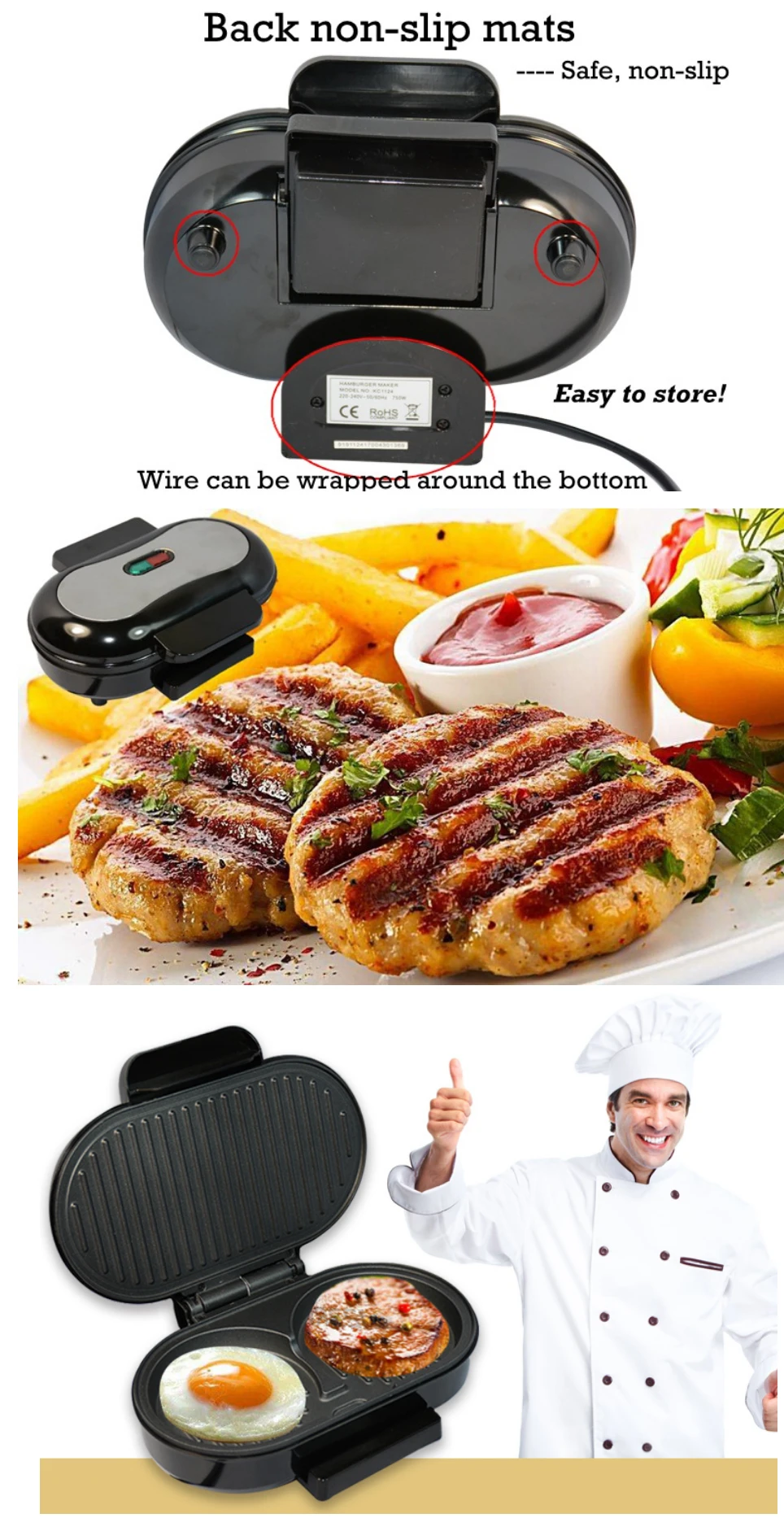 Steak Electric Hamburger Grill Sandwich Hamburger Maker Egg Frying Pan
