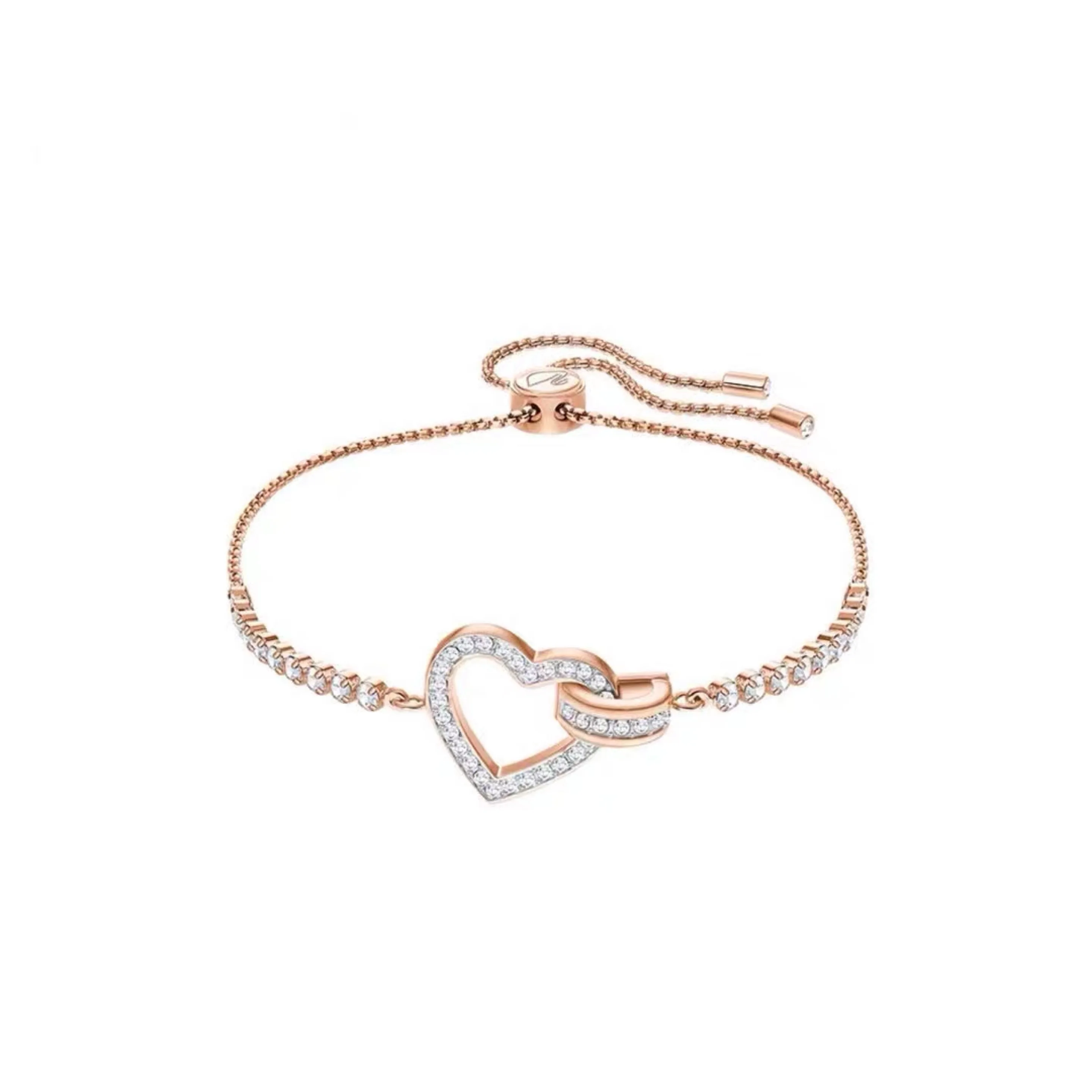 

2021 gold plated jewelry 925 silver heart shape double ring charm bracelet women