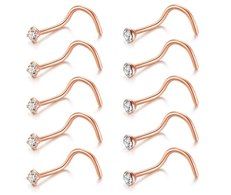 

Crystal Zircon Titanium Trendy Stainless Steel Gold Plated Body Piercing Stud Cute Simple Hooks Nose Rings