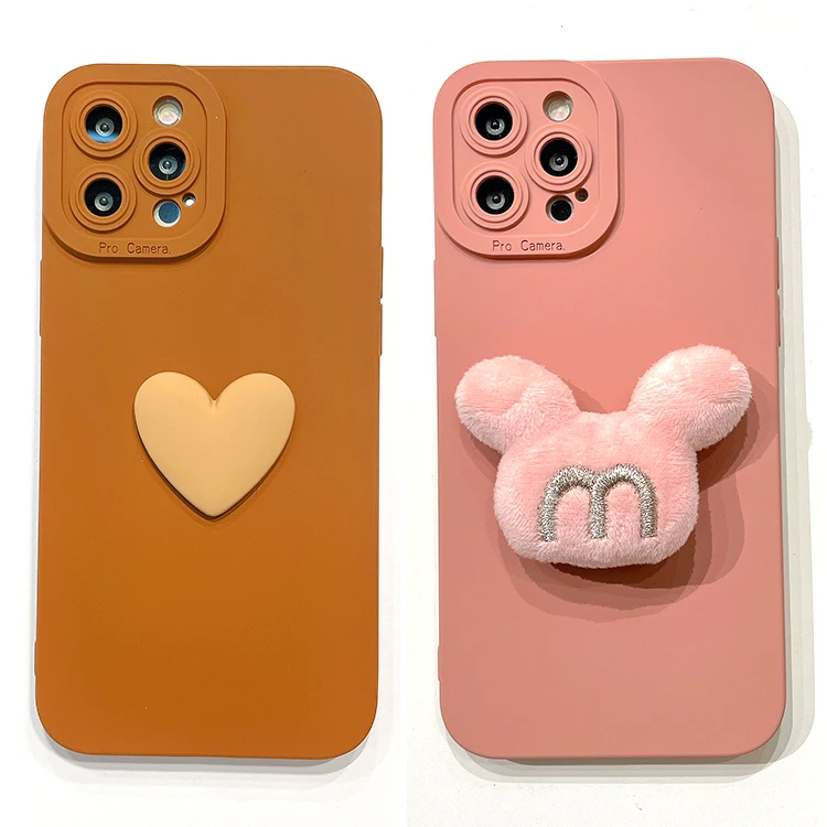 

3D Cartoon Love Heart Bow Plush Rabbit Kawaii Cute Candy Color TPU Silicone Phone Case For iphone 12 13 HUAWEI P40 PhoneCase