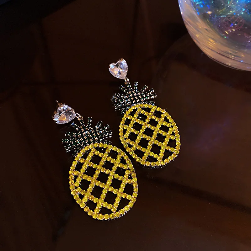 

trendy fashion yellow pineapple crystal fruit earrings