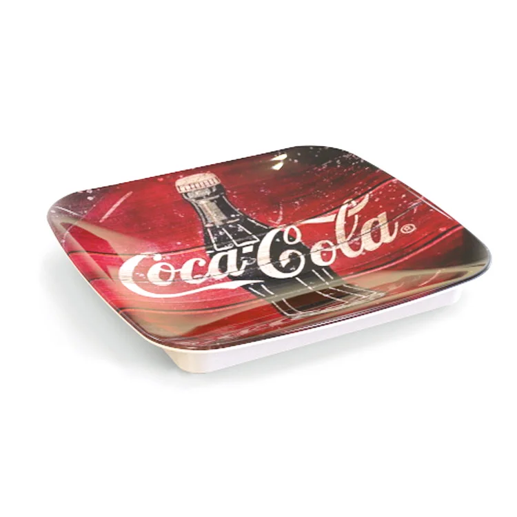 
180x180 150 x 150 mm custom print square advertising melamine plastic cash tray with non-slip feet 