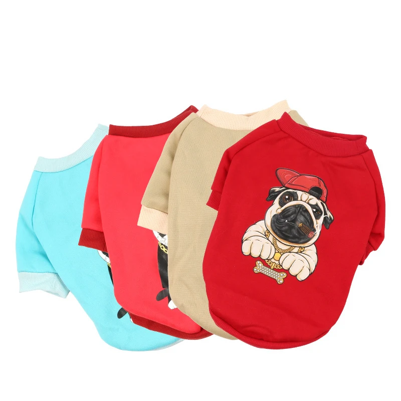 

Hot selling factory direct plus velvet pet clothes cute printed dog cat sweater
