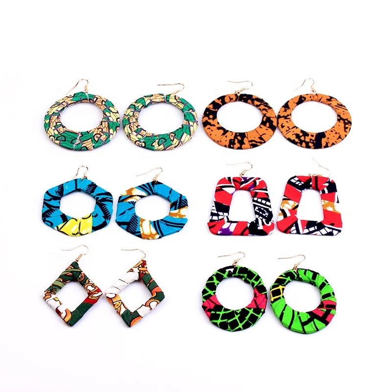 

Fabric Covered Wooden Earrings Colorful Statement Geometric Party Dangle Hoop Earring For Women 2020 New ArrIval