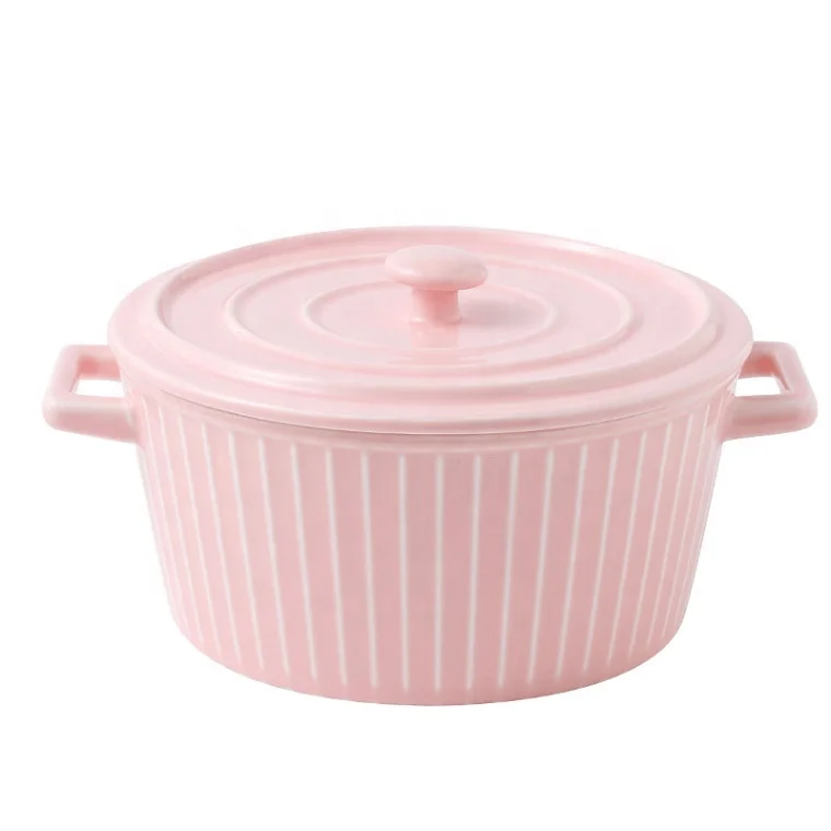 

Baking Casserole Two Handles Colorfully Ceramic Soup Bowl With Lid