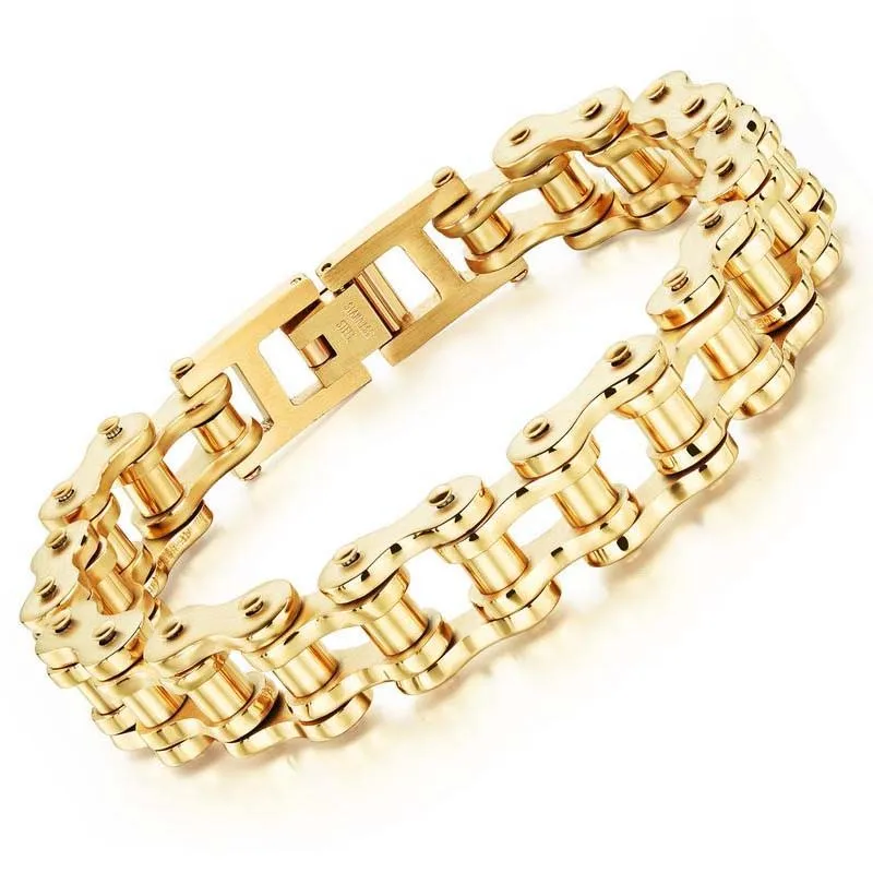 

Gold Plated 316L Stainless Steel Fashion Sports Bike Chain Style Mens Bracelet