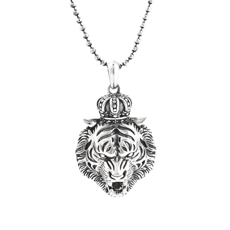

Wholesale S925 Sterling Silver Tiger Head Pendant For Men Retro Crown Punk Rock Hip Hop Necklace Pendant Jewelry Gift