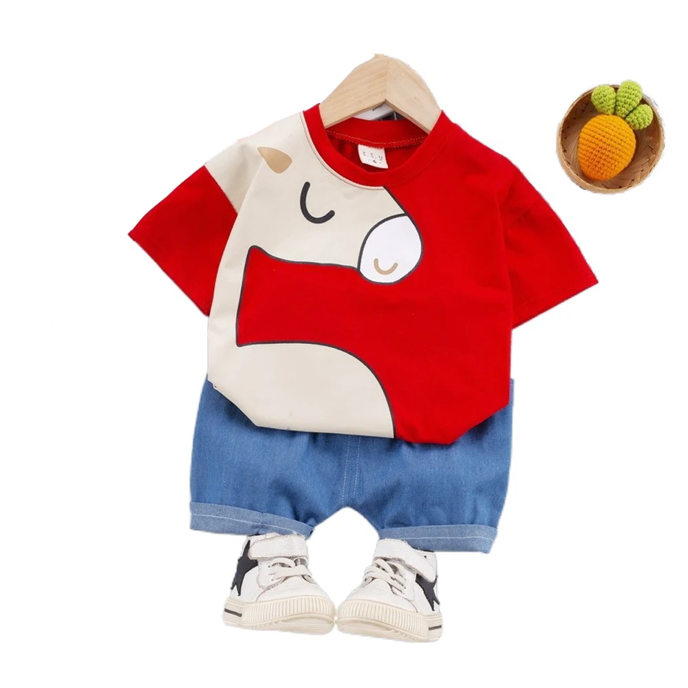 

Infant Clothes Leisure sports suit Baby Boy Summer Clothing Two-piece Set cartoon T-shirt shorts men and women children's suits, Red,yellow, blue