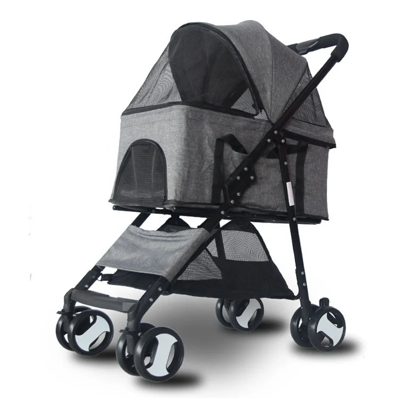 

Luxury Fully Enclosed Foldable Detachable Dogs Strollers Pets Strollers For Sale, Gray and blue and pink