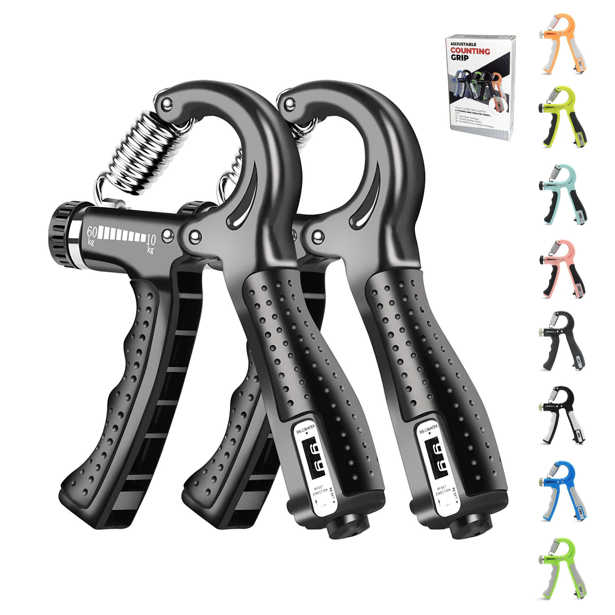 

2021 Wrist Forearm Finger Exercise Grip Strengthener 10kg-60kg Counting Version Adjustable Hand Grip Strength Trainer, Customized color