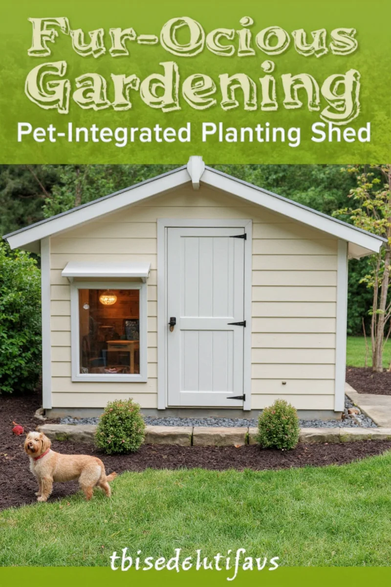 Illustration showing cross-section of a planting shed with plant zones, pet areas, ventilation, and storage spots