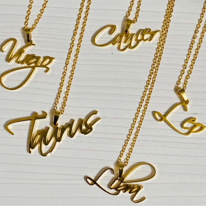 

Custom Non Tarnish 18k Gold Plated Stainless Steel 12 Zodiac Initial Name Letter Necklace bijoux Jewelry, Picture color