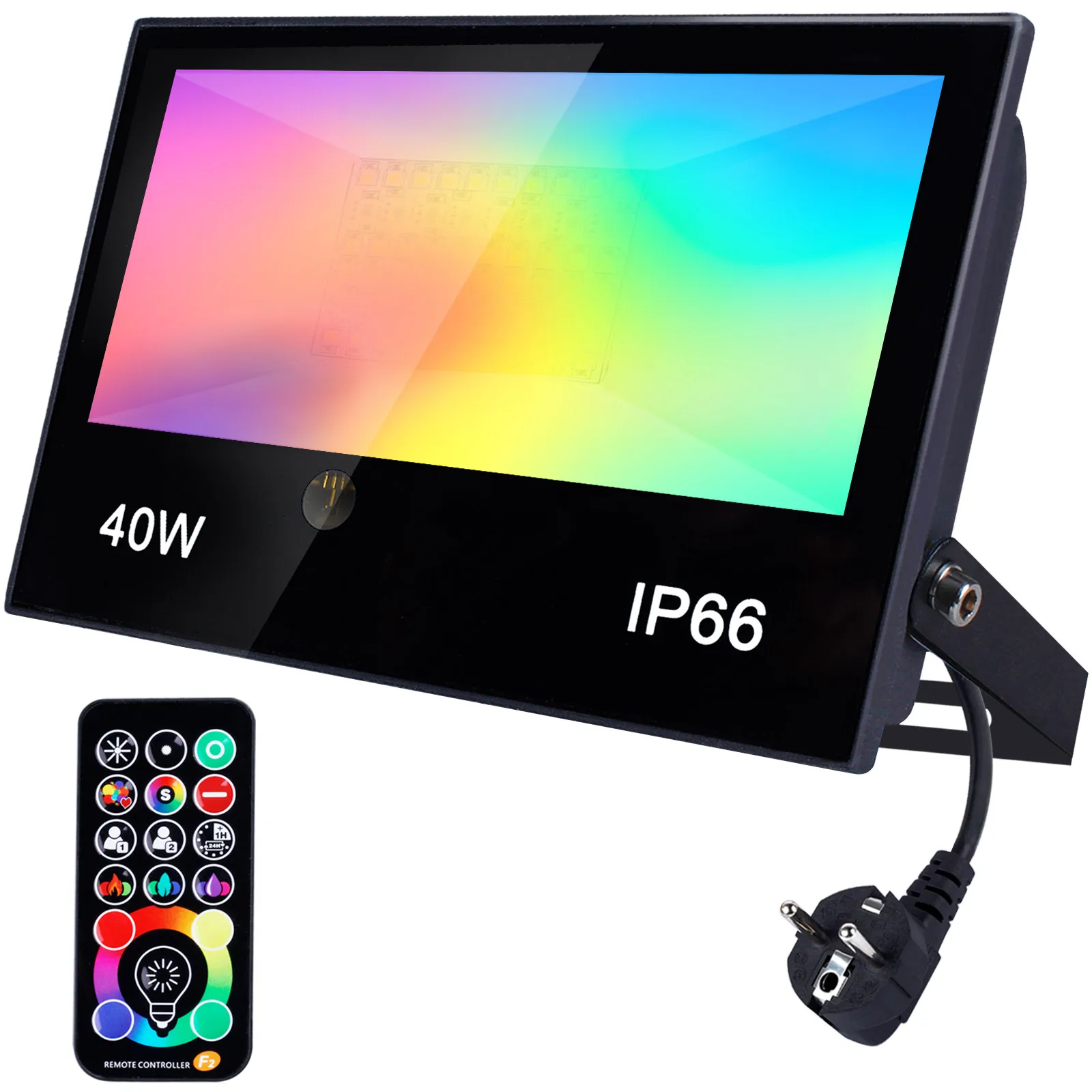 

40W RGB Colour Changing Flood Light Remote Control Memory Timing 4 Modes IP66 Waterproof Outdoor LED Floodlight for Party