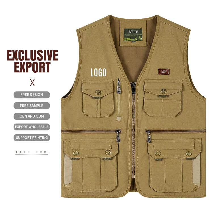 Outdoor Work Vest Mens Custom Logo Fishing Photography Vest Jacket Cotton Men's Multi-pocket Utility Vest Waistcoats