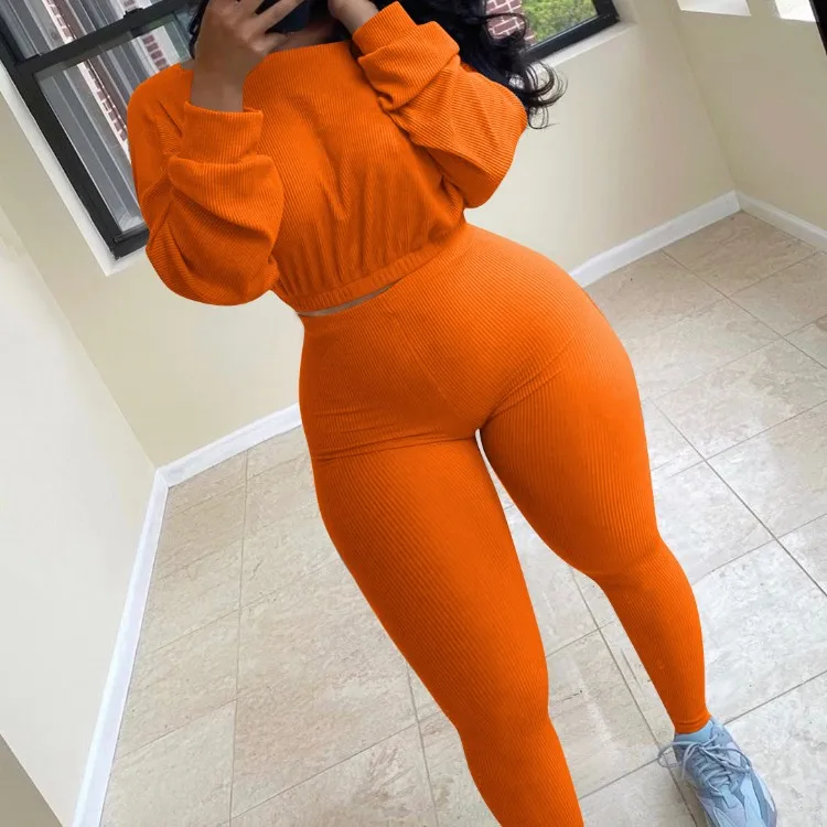 

Trendy Long Sleeve Outfits Women Workout Sports Clothes 2020 Fall Winter Fashion Clothing Two 2 Piece Jogger Pants Matching Set, White,yellow,orange,red,gray,black,light blue